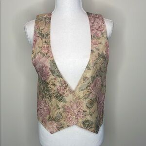 Anxiety Brand Floral Beige Vest. Acetate & Rayon. Vintage Y2K